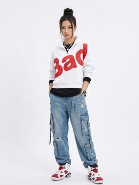 Fashion  Nova | White "Bad Ass" half zip